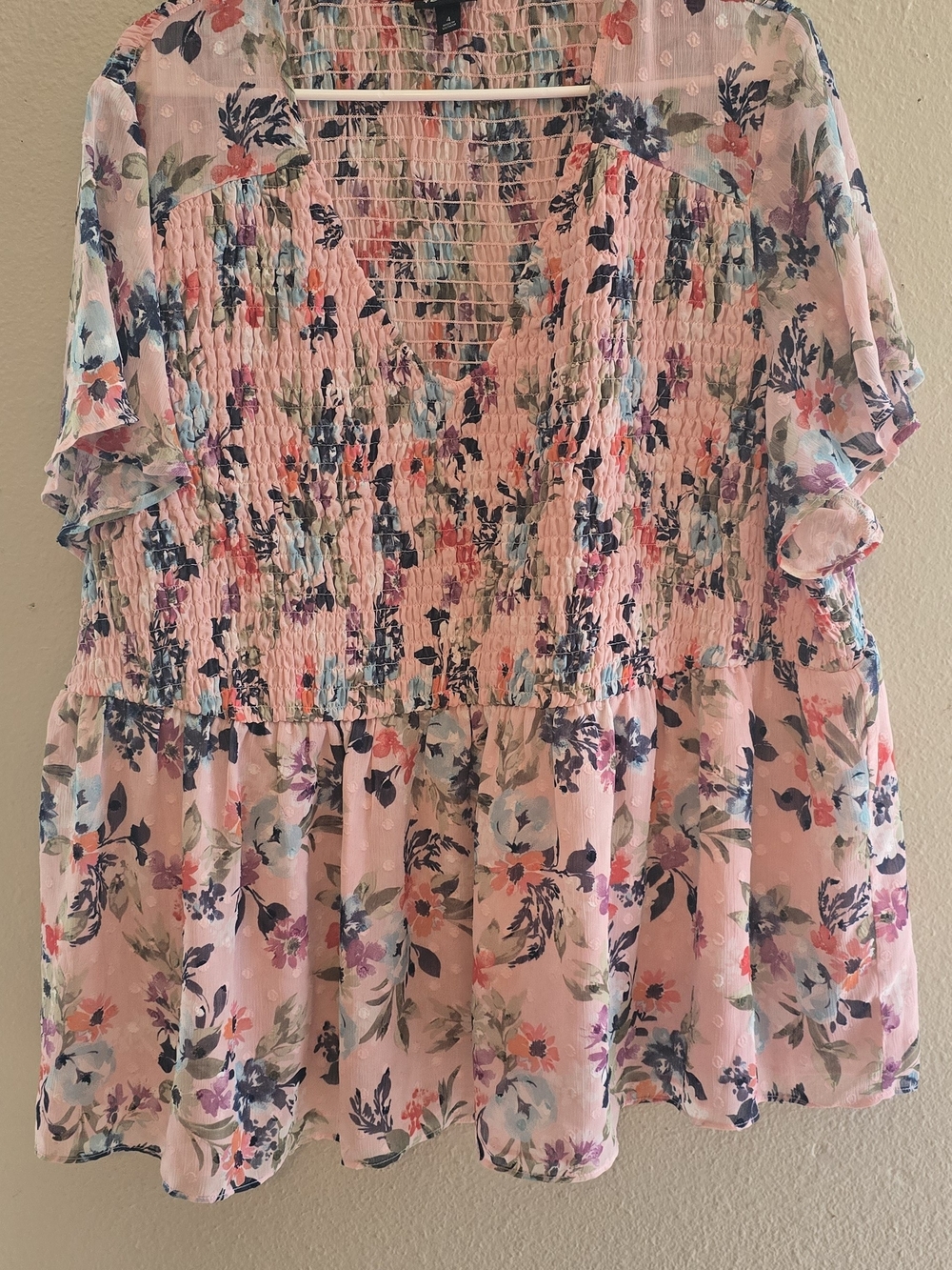torrid Pink Floral Smocked Peplum Tunic